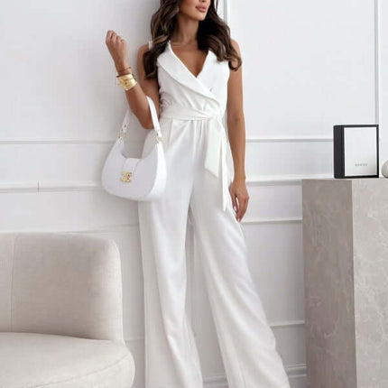 V-neck Sleeveless Jumpsuit with Belt Design size M waist 82cm