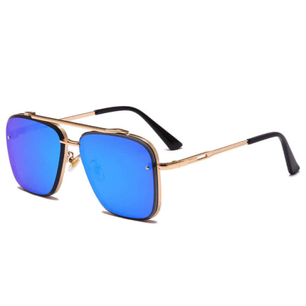 Vintage Metal Sunglasses with blue lenses and gold frame, perfect for retro fashion and UV protection.