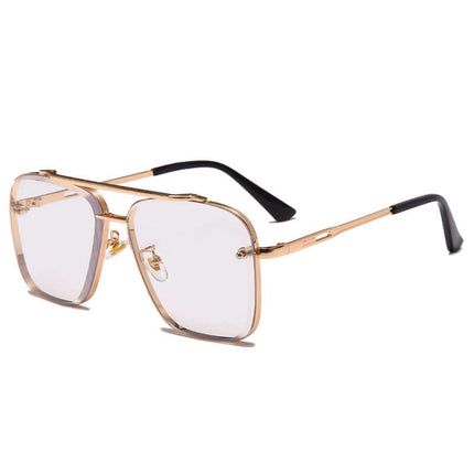 Vintage Metal Sunglasses with clear lenses and gold metal frame, offering retro style and UV400 protection.