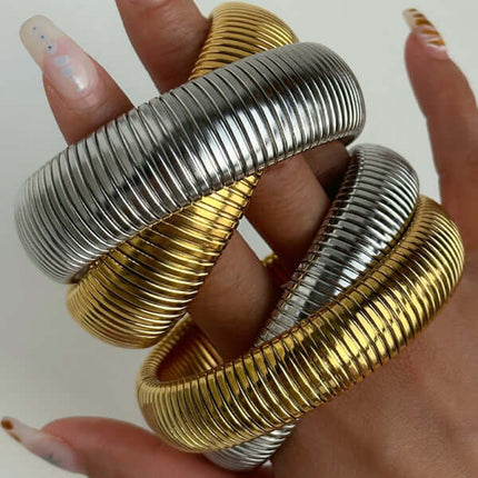 Vintage Titanium Steel Double Stretch Gypsy Bracelet Women close-up