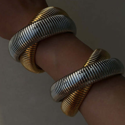Vintage Titanium Steel Double Stretch Gypsy Bracelet Women double layer design