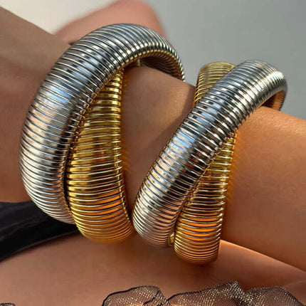 Vintage Titanium Steel Double Stretch Gypsy Bracelet Women stretch detail