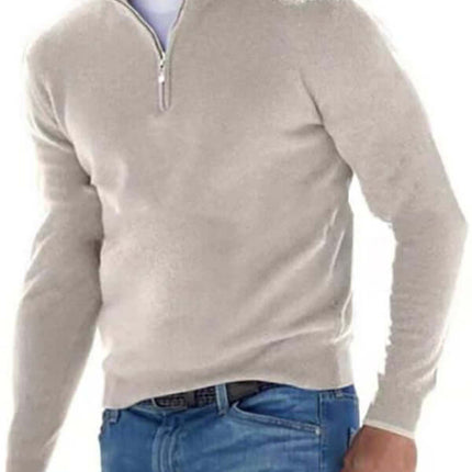 V Neck Fleece Zip Polo Casual Top for Men cotton blend fabric