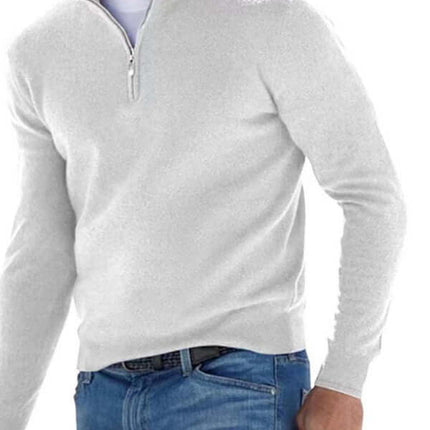 V Neck Fleece Zip Polo Casual Top for Men front view