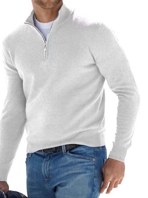 V Neck Fleece Zip Polo Casual Top for Men front view