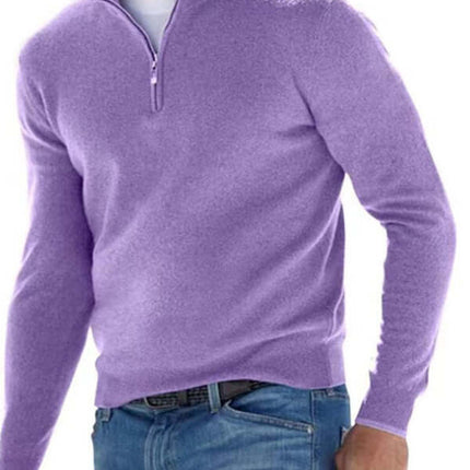 V Neck Fleece Zip Polo Casual Top for Men back view