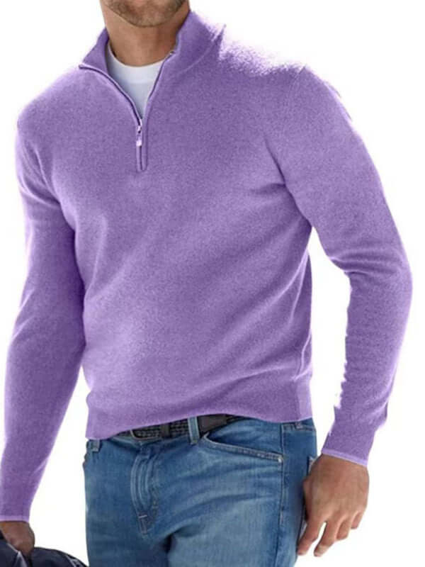 V Neck Fleece Zip Polo Casual Top for Men back view