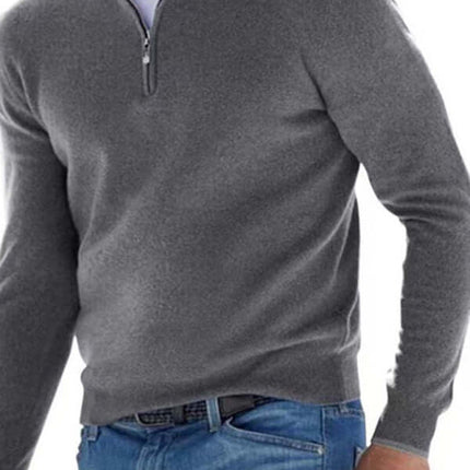 V Neck Fleece Zip Polo Casual Top for Men side angle