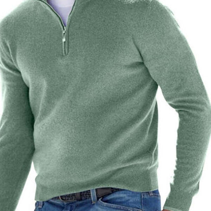 V Neck Fleece Zip Polo Casual Top for Men zipper detail