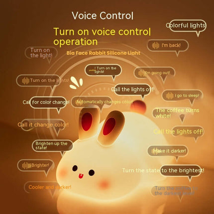 Cute Rabbit LED Night Light Soft Silicone Touch Lamp with voice control features for colorful lighting.