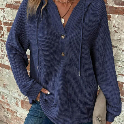 Waffle Hooded Sweater Sweatshirt for Women drawstring hoodie pullover.