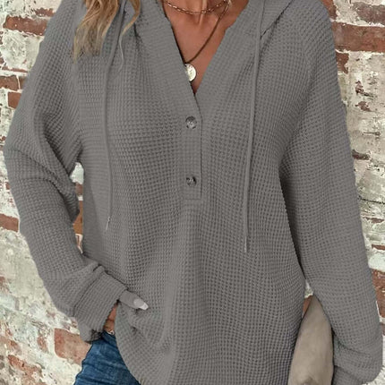 Waffle Hooded Sweater Sweatshirt for Women polyester fiber material.