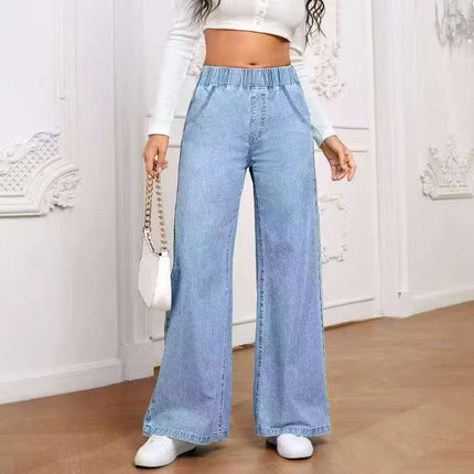 Wide Leg Jeans Straight Fashion Women's Street Style modeled by a young woman for style inspiration.