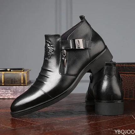 Winter Elegant British Leather Non-Slip Mens Boots side zip