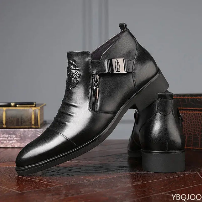 Winter Elegant British Leather Non-Slip Mens Boots side zip