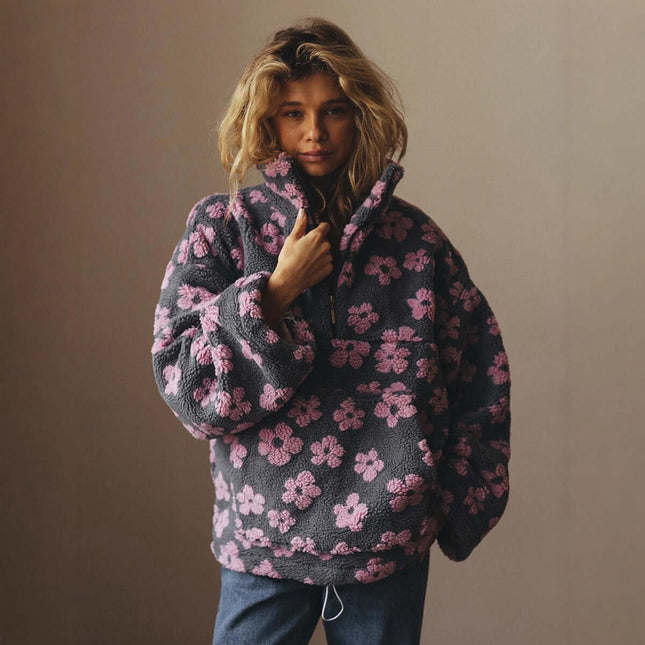 Winter Flowers Lambskin Sweatshirt floral pattern pullover.