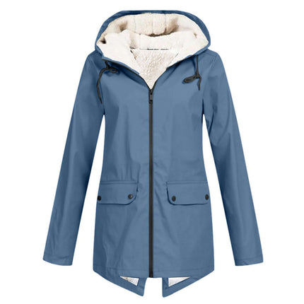 Winter Hooded Fleece Padded Shell Outdoor Warm Coat in blue with a cozy lining and functional pockets.