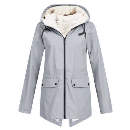 Winter Hooded Fleece Padded Shell Outdoor Warm Coat in gray with a cozy interior and adjustable hood.