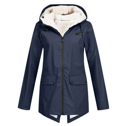 Winter Hooded Fleece Padded Shell Outdoor Warm Coat in navy blue, featuring a cozy faux fur lining and functional pockets.