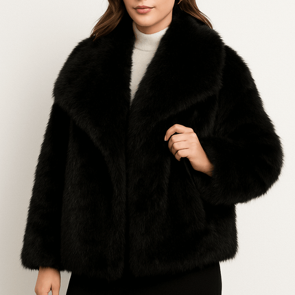 Winter plush warm fluffy lapel women's coat, featuring a stylish black fluffy design, perfect for cozy winter outings.
