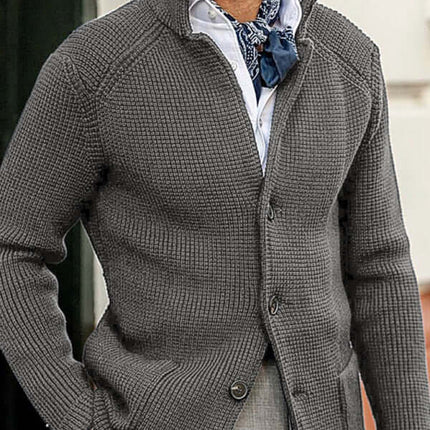 Winter Stand Collar Cardigan Knit Sweater Jacket for men, men's winter knit jacket, stand collar cardigan sweater, warm knitted outerwear for men, casual winter fashion jacket, soft knitwear cardigan for men, stylish cold weather sweater