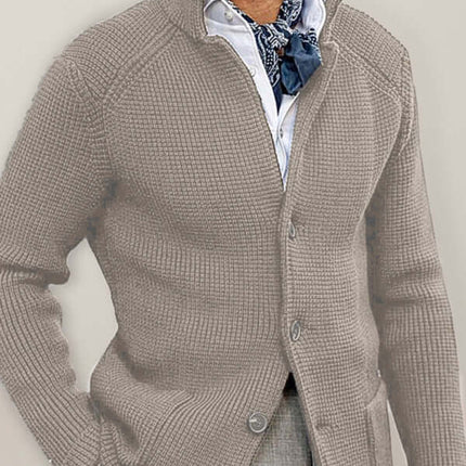 Winter Stand Collar Cardigan Knit Sweater Jacket for men, men's winter knit jacket, stand collar cardigan sweater, warm knitted outerwear for men, casual winter fashion jacket, soft knitwear cardigan for men, stylish cold weather sweater
