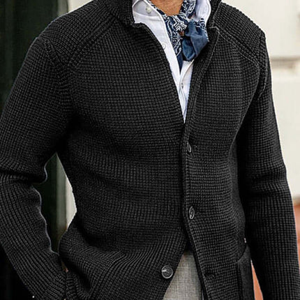Winter Stand Collar Cardigan Knit Sweater Jacket for men, men's winter knit jacket, stand collar cardigan sweater, warm knitted outerwear for men, casual winter fashion jacket, soft knitwear cardigan for men, stylish cold weather sweater