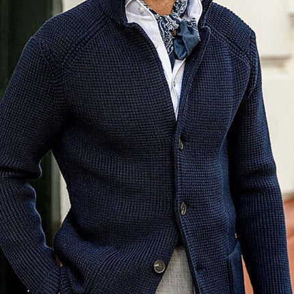 Winter Stand Collar Cardigan Knit Sweater Jacket for men, men's winter knit jacket, stand collar cardigan sweater, warm knitted outerwear for men, casual winter fashion jacket, soft knitwear cardigan for men, stylish cold weather sweater