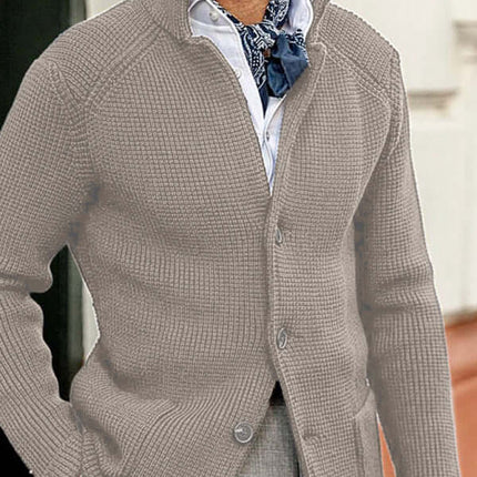 Winter Stand Collar Cardigan Knit Sweater Jacket for men, men's winter knit jacket, stand collar cardigan sweater, warm knitted outerwear for men, casual winter fashion jacket, soft knitwear cardigan for men, stylish cold weather sweater