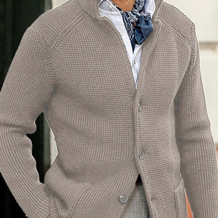 Winter Stand Collar Cardigan Knit Sweater Jacket for men, men's winter knit jacket, stand collar cardigan sweater, warm knitted outerwear for men, casual winter fashion jacket, soft knitwear cardigan for men, stylish cold weather sweater
