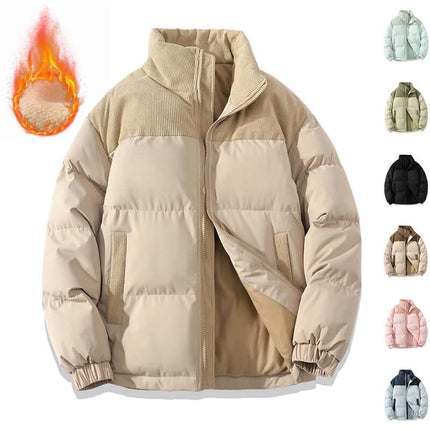 Winter Stand Collar Cotton Padded Jacket in beige color, showcasing stylish design and padded insulation for warmth.