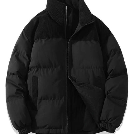 Winter Stand Collar Cotton Padded Jacket in stylish black design, perfect for cold weather layering.