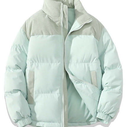 Winter Stand Collar Cotton Padded Jacket in light mint color with a stylish design and cozy fit for cold weather.