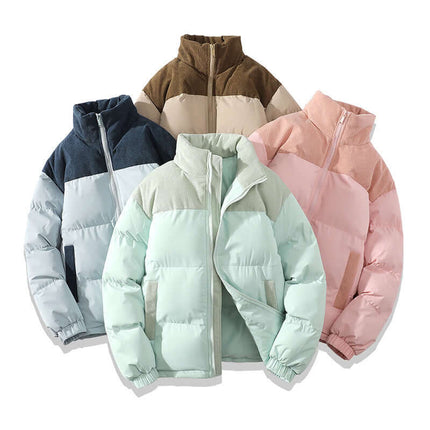 Four stylish colors of Winter Stand Collar Cotton Padded Jacket, featuring unique design and comfort for all-season wear.