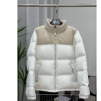 Winter Stand Collar Cotton Padded Jacket in white and beige with stylish design and comfortable fit.