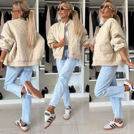 Winter Stitched Chic Fashion Casual Solid Buckle Coat worn with casual outfit in a stylish pose.