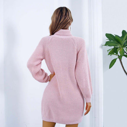 Winter Turtleneck Button Design Knit Sweater Dress acrylic warm dress