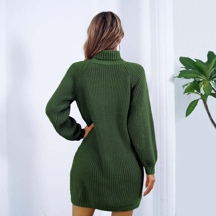 Winter Turtleneck Button Design Knit Sweater Dress street fashion wear