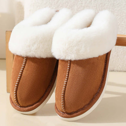 Winter Suede Fur Cotton Slippers Warm Cozy Indoor Footwear plush interior