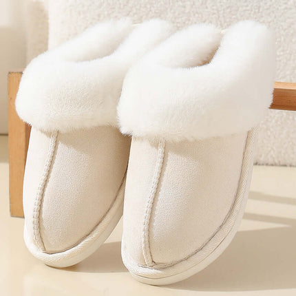 Winter Suede Fur Cotton Slippers Warm Cozy Indoor Footwear front view