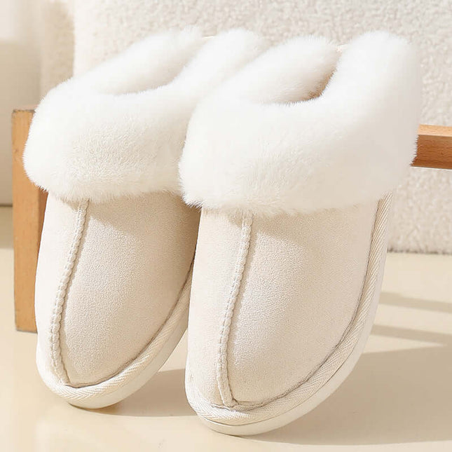 Winter Suede Fur Cotton Slippers Warm Cozy Indoor Footwear front view