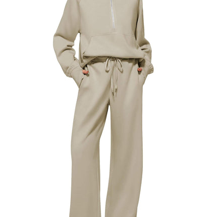 Woman Half Zip Sweatshirt And Wide Leg Pants Set size S to XXL.