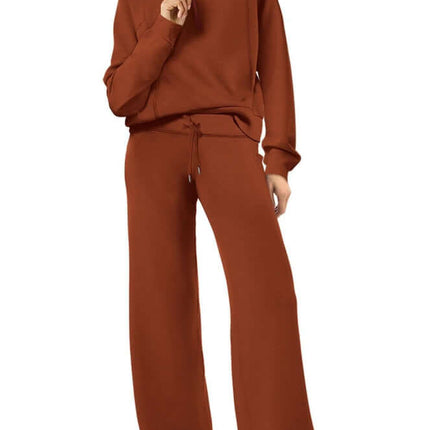 Woman Half Zip Sweatshirt And Wide Leg Pants Set wide leg comfortable fit.