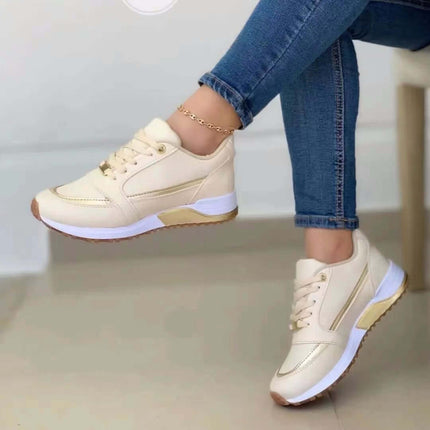 Women Casual Lace Up Sneakers synthetic leather upper