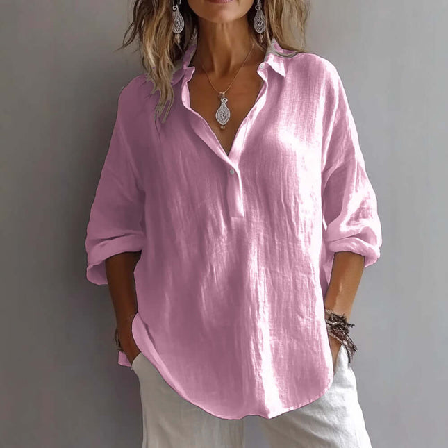 Women Casual Lapel Neck Pullover Shirt loose fit blouse.
