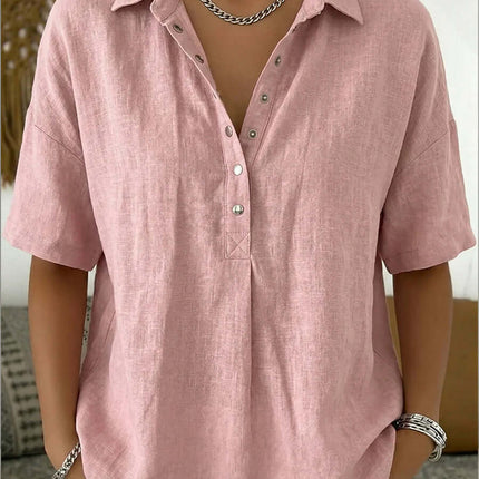 Women Casual Short Sleeve Button Pullover Top Shirt pristine solid white crisp office casual short sleeve shirt layout