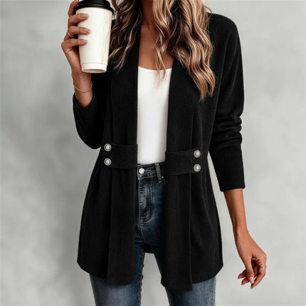 Women Casual Versatile Lightweight Outerwear Jacket worn by a woman holding a coffee cup, styled with jeans.