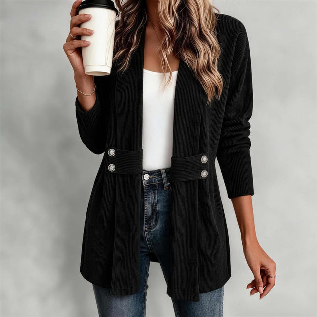 Women Casual Versatile Lightweight Outerwear Jacket worn by a woman holding a coffee cup, styled with jeans.