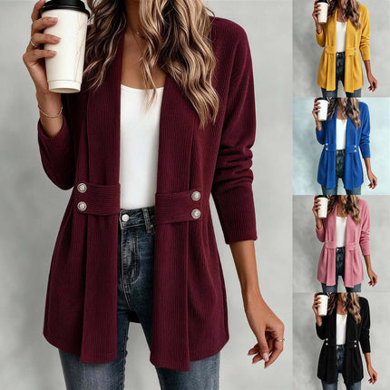 Women Casual Versatile Lightweight Outerwear Jacket in burgundy, with multiple color options displayed.