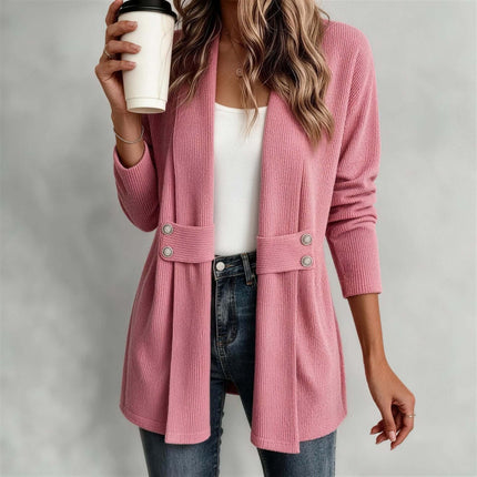 Women Casual Versatile Lightweight Outerwear Jacket in pink with coffee cup, perfect for everyday wear.